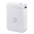 White D110 Bluetooth thermal label printer on desk with label roll
