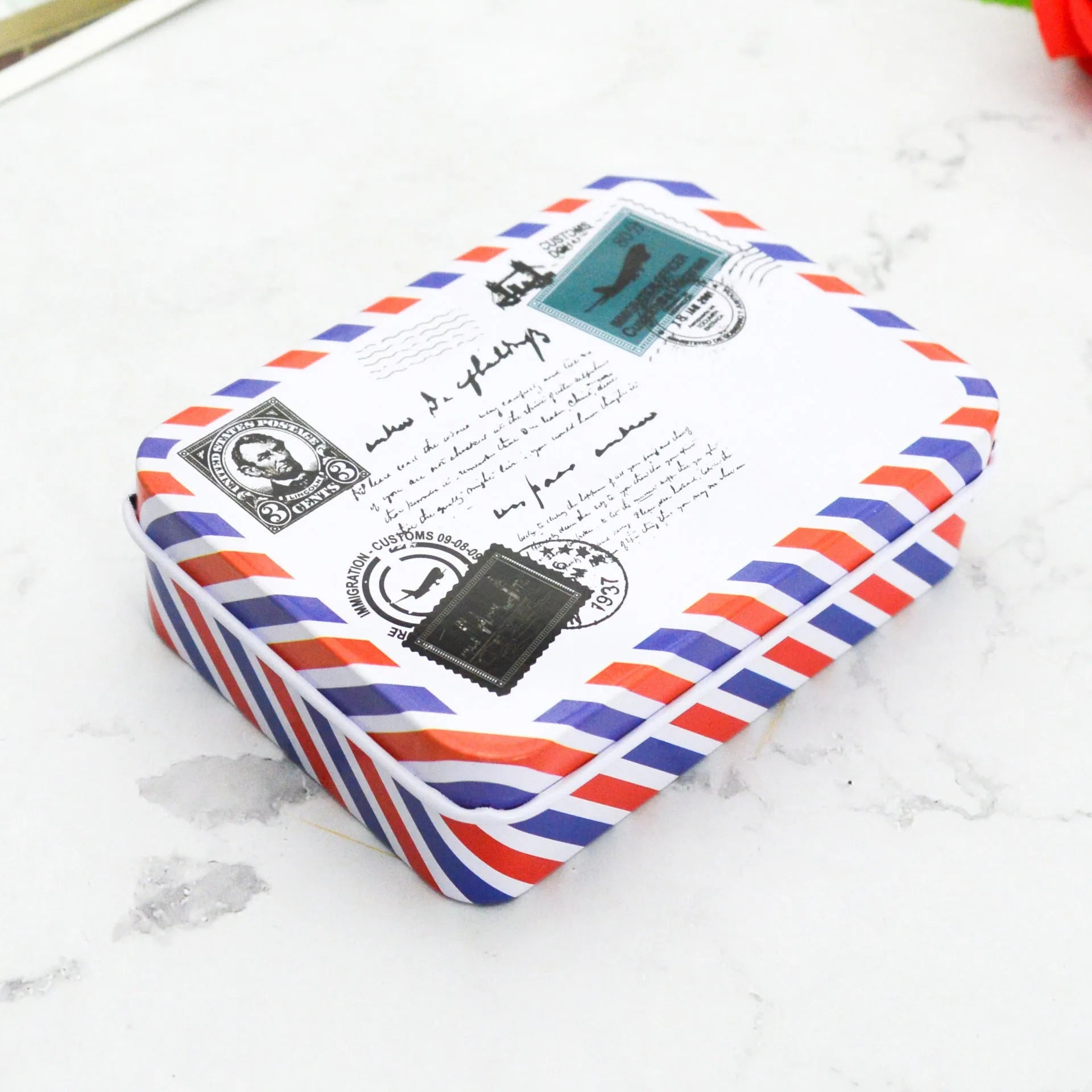 Creative tinplate storage box square 90x65x25mm with black dots design for jewellery and cards