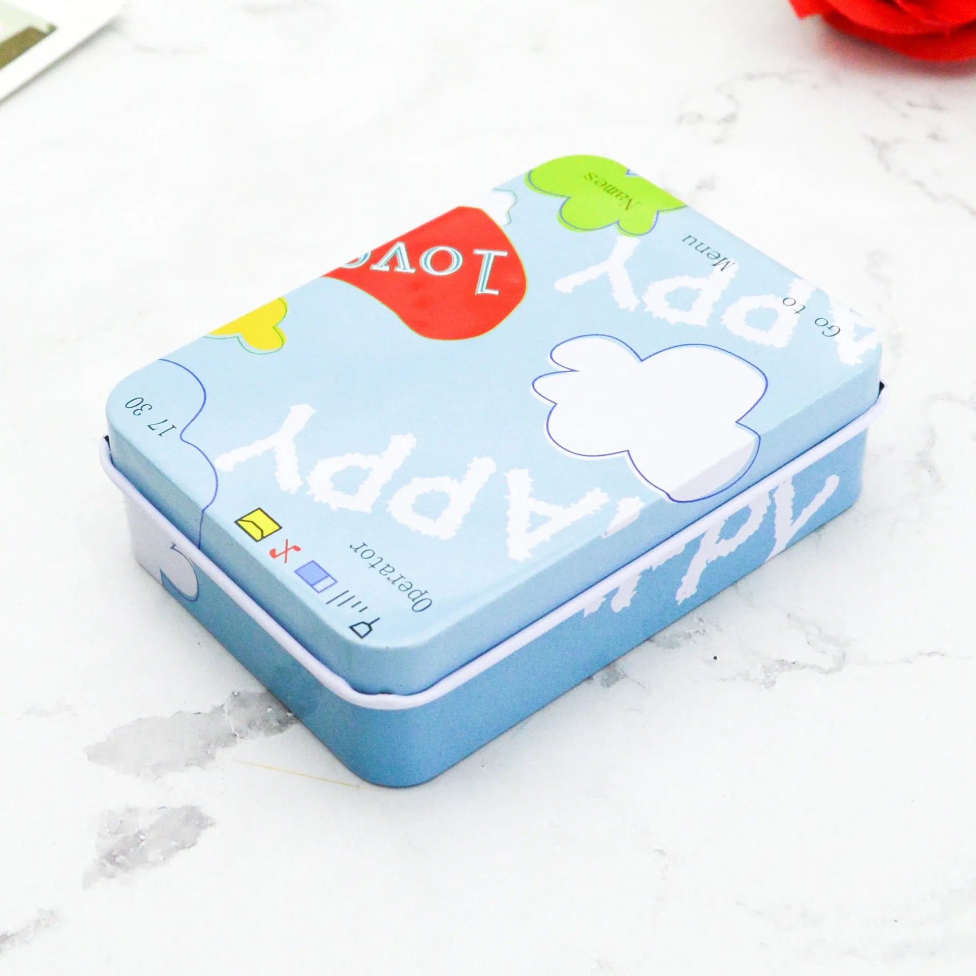 Creative tinplate storage box square 90x65x25mm with black dots design for jewellery and cards