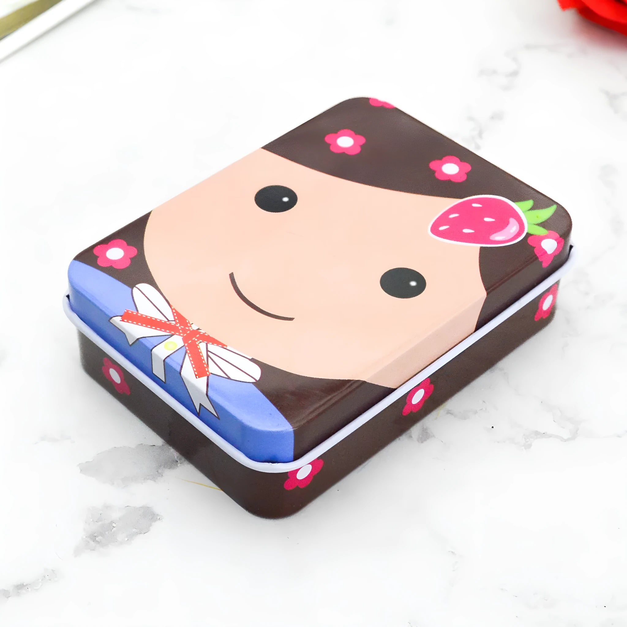 Creative tinplate storage box square 90x65x25mm with black dots design for jewellery and cards