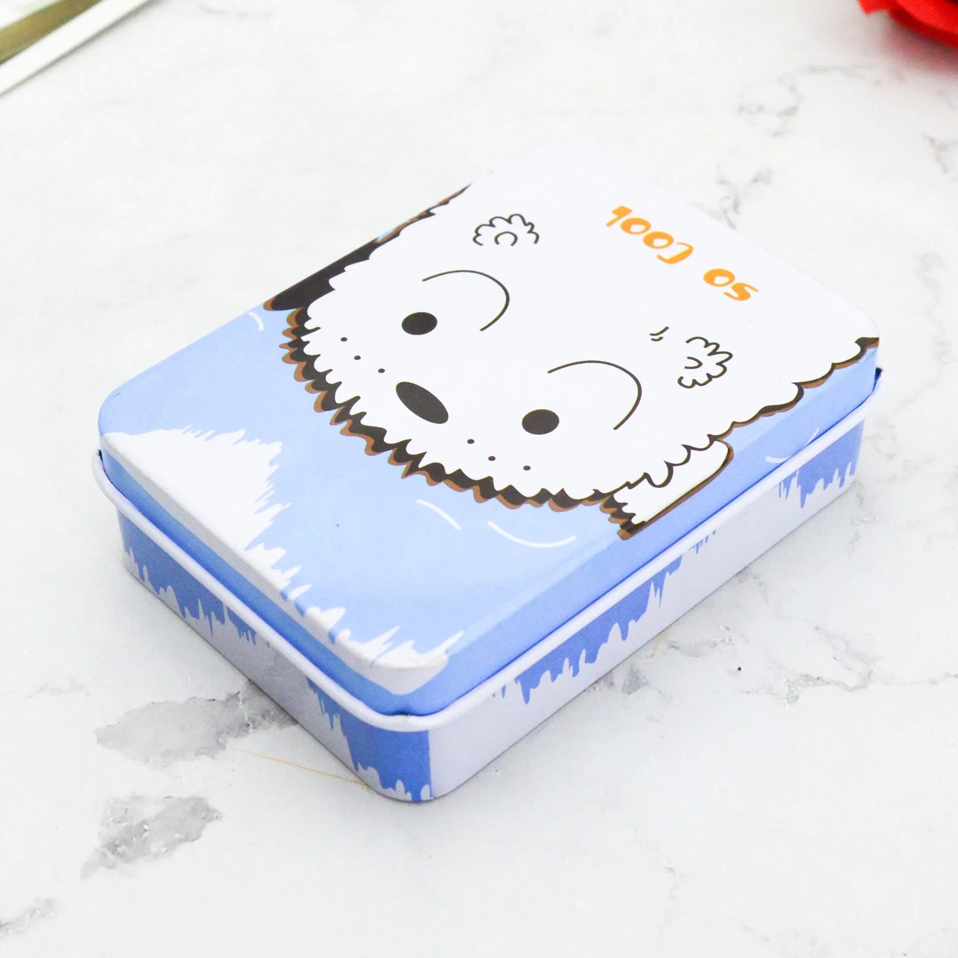 Creative tinplate storage box square 90x65x25mm with black dots design for jewellery and cards