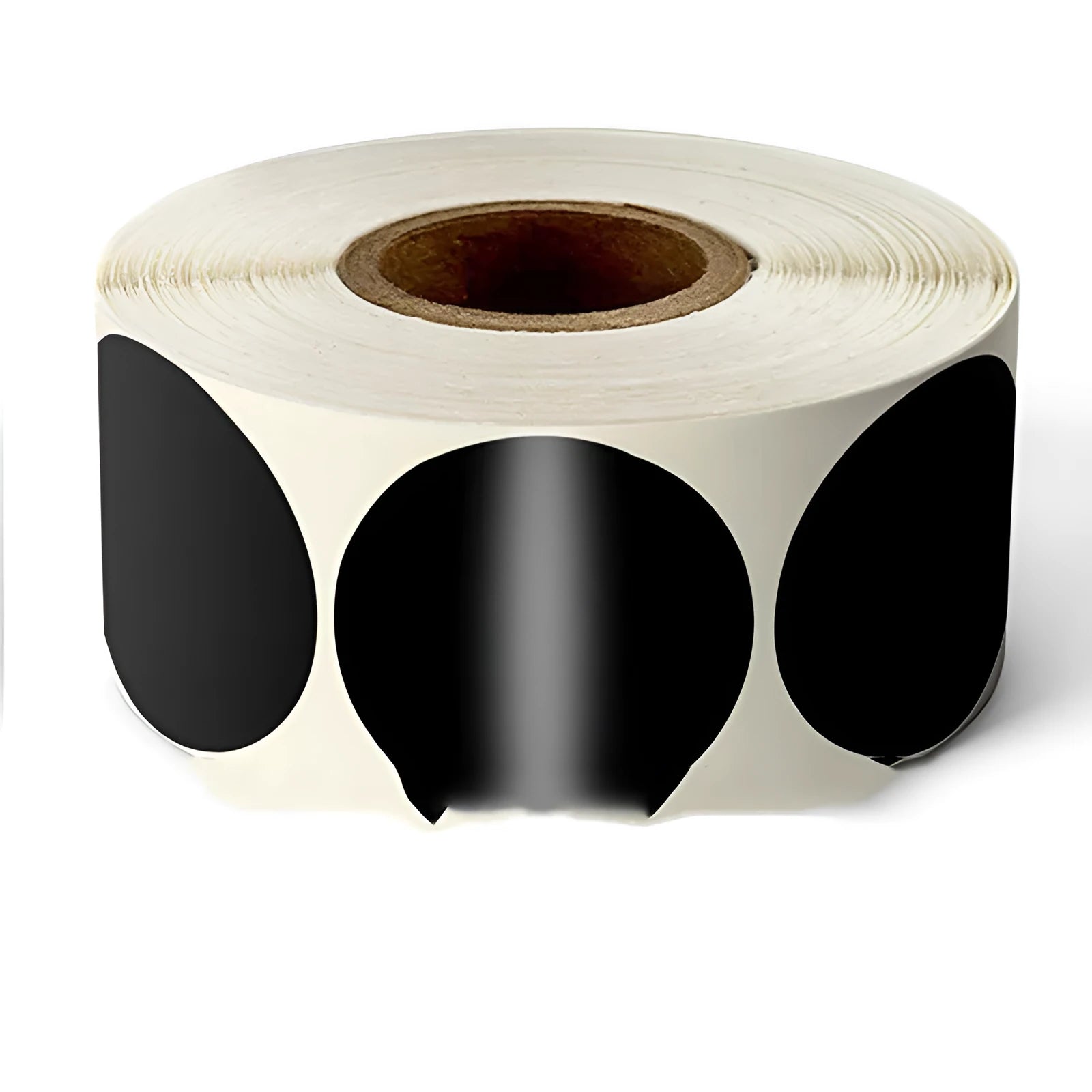 Roll of round colour marker stickers showing multiple colours including black, blue, red, yellow, and kraft paper.