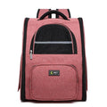 Breathable pet backpack in vertical square shape with soft handle, available in black, grey, and pink