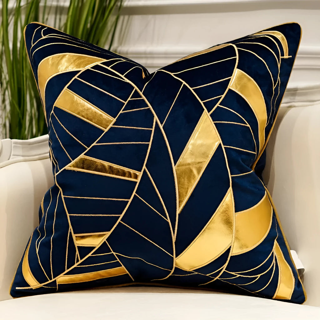 Embroidered plush throw pillow 45x45cm on sofa with soft fabric texture