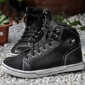 Black and grey men's casual short motorcycle boots with a non-slip sole.