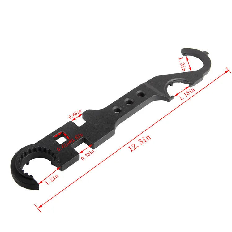 Black all-steel combination wrench for AR-15 and M4 rifle maintenance with dual purpose design