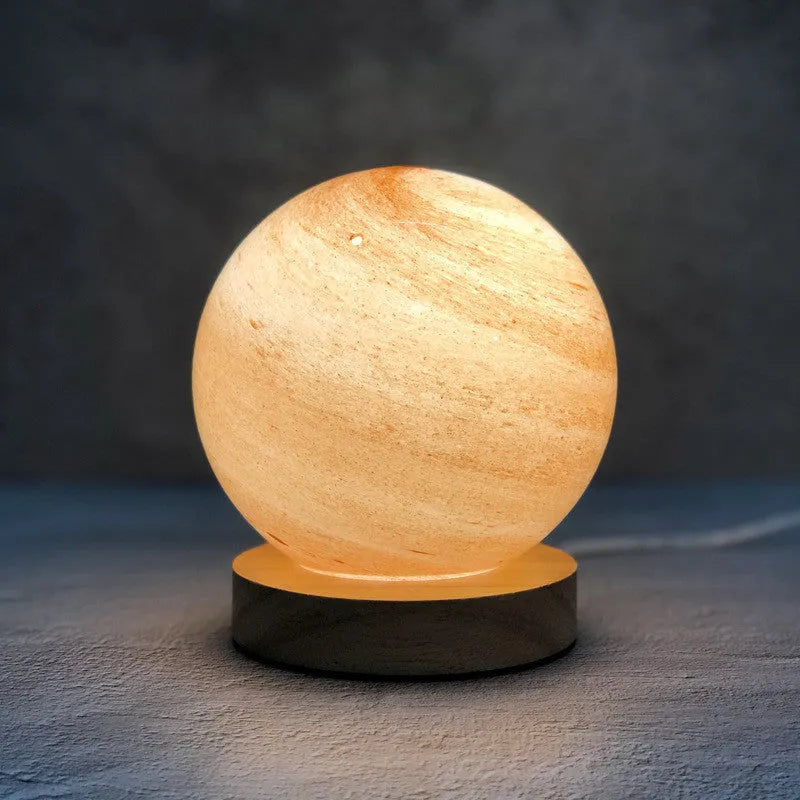 Girl Heart Nordic style glass shade bedside table lamp with USB power in amber colour