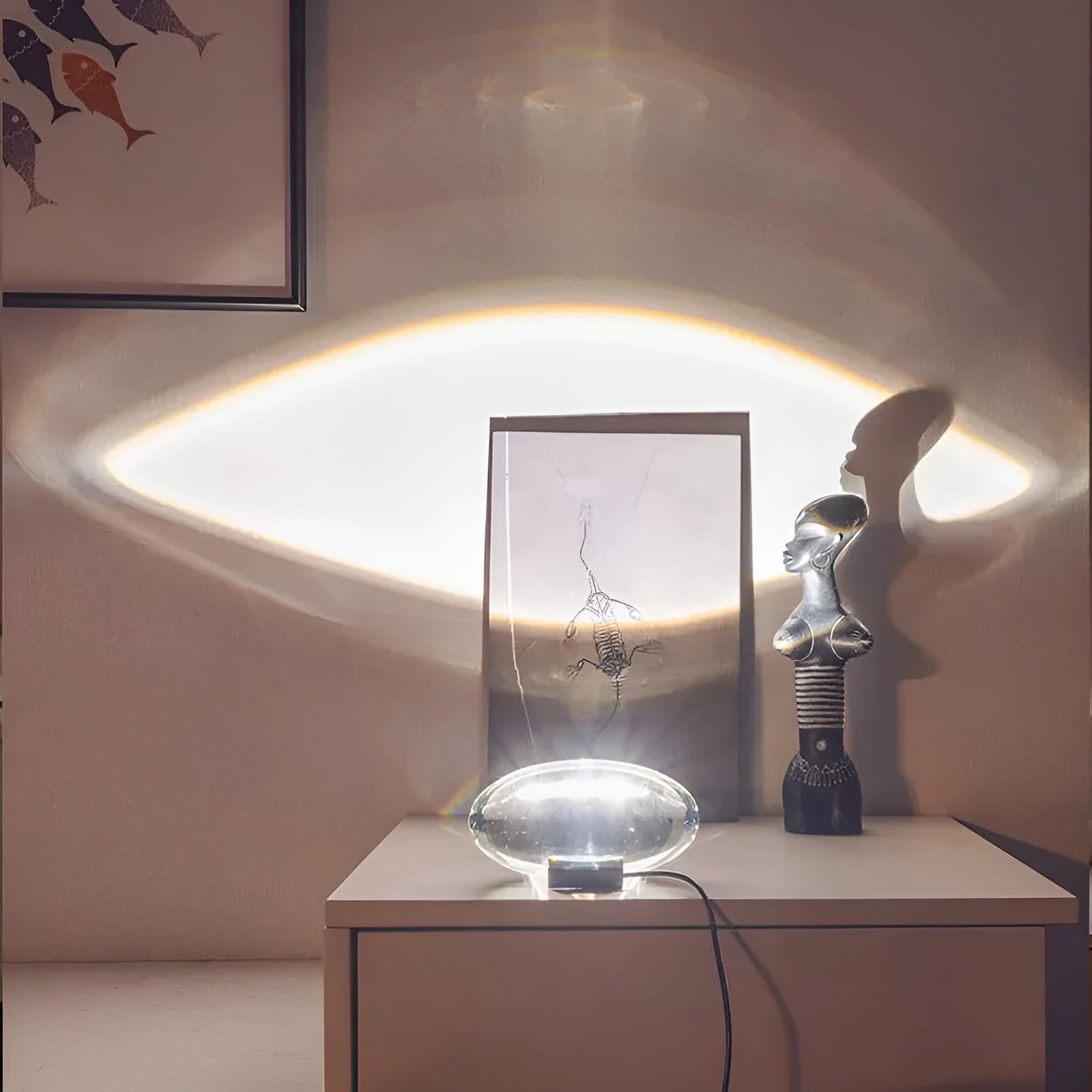Warm light crystal shade projection lamp with LED ring light for home decoration and photography