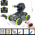 Rechargeable remote control tank toy car in green with water bomb launching feature