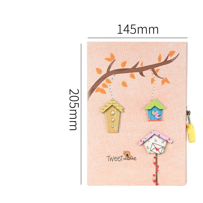 Pink heart pattern code lock diary notebook for girls, shown with lock and 32K size.
