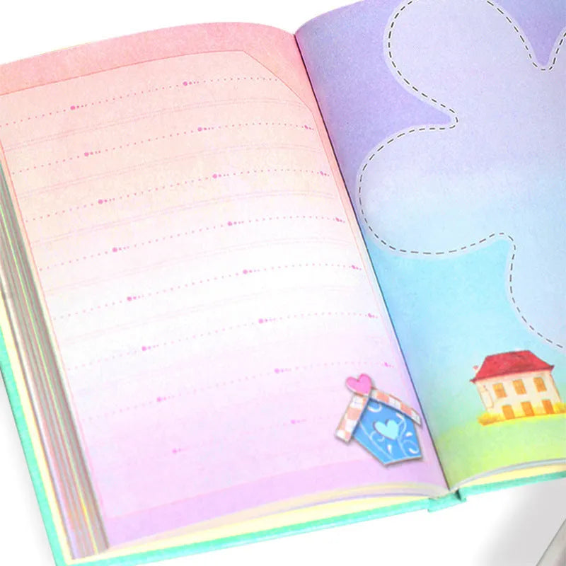 Pink heart pattern code lock diary notebook for girls, shown with lock and 32K size.