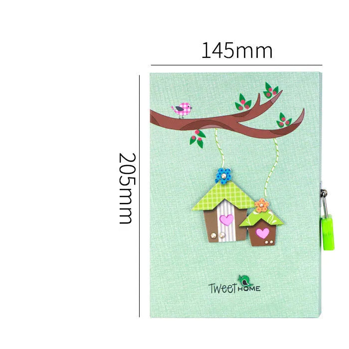 Pink heart pattern code lock diary notebook for girls, shown with lock and 32K size.