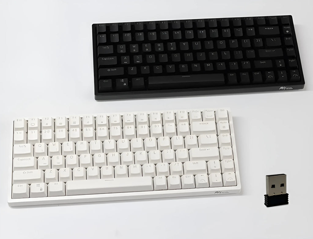 84-key wireless mechanical keyboard with hot-swappable switches in white or black case options