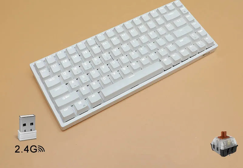 84-key wireless mechanical keyboard with hot-swappable switches in white or black case options