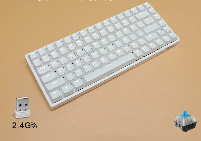 84-key wireless mechanical keyboard with hot-swappable switches in white or black case options