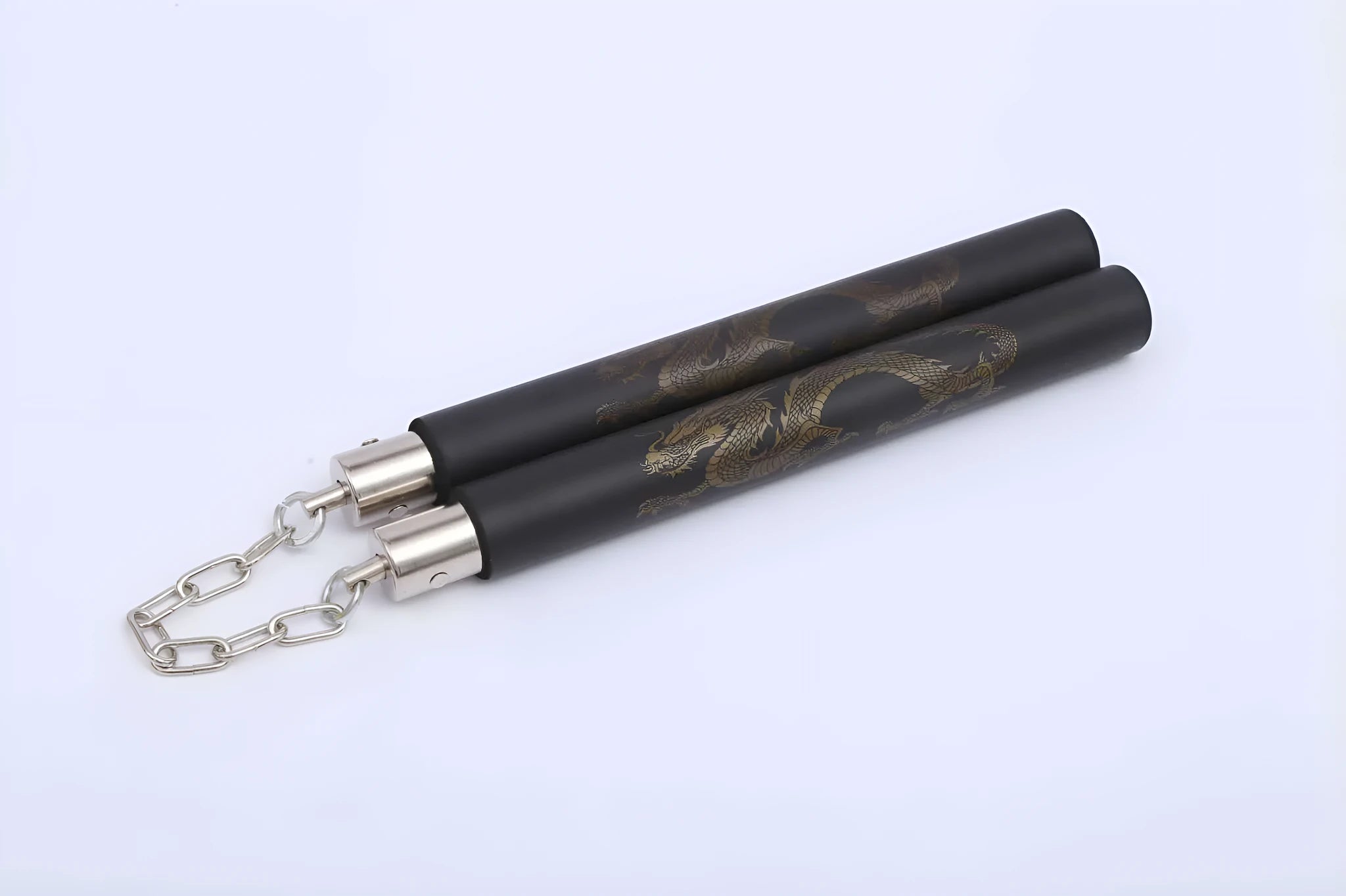 Sponge training nunchakus with red foam sticks connected by iron chain for martial arts practice