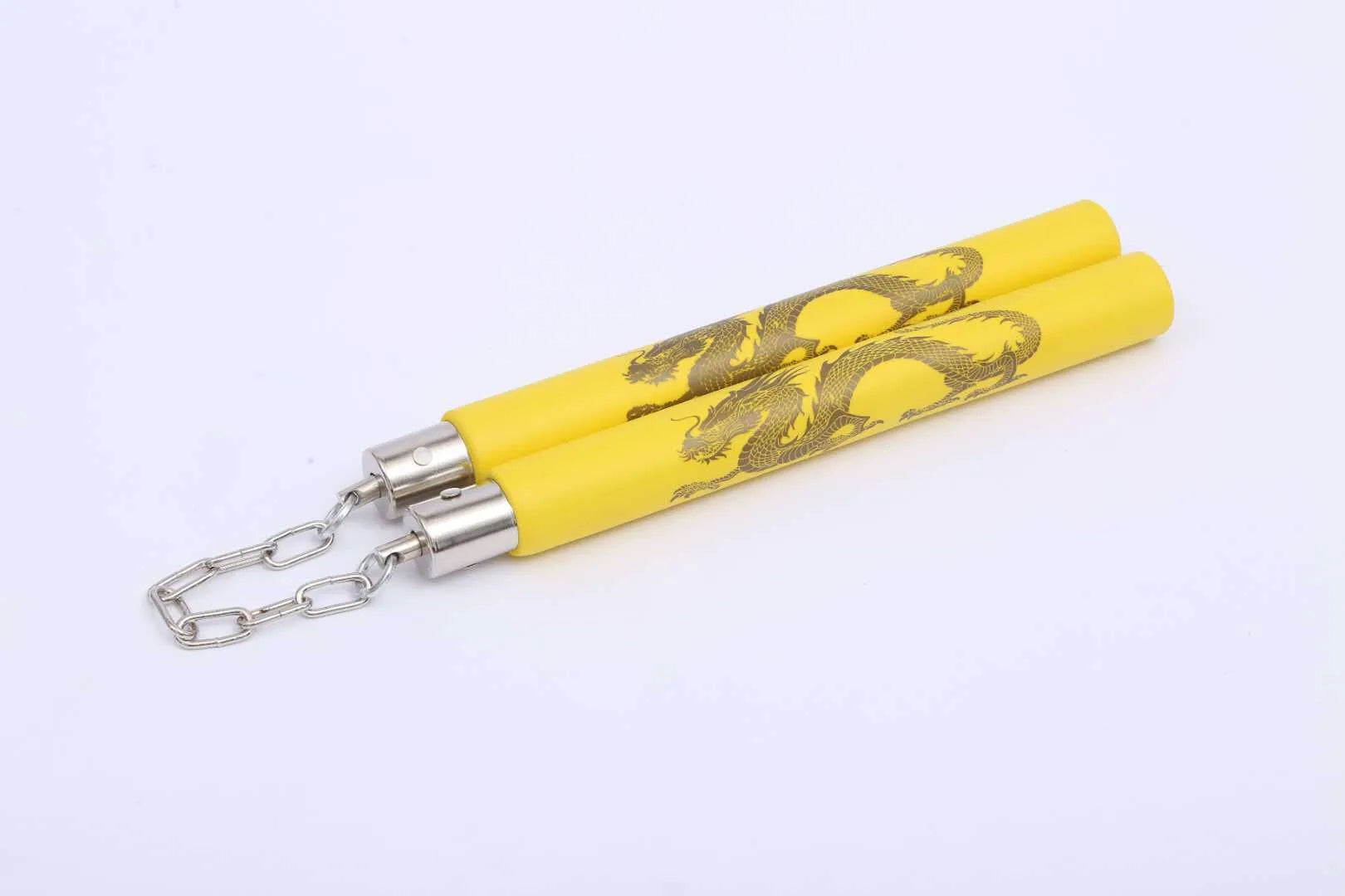Sponge training nunchakus with red foam sticks connected by iron chain for martial arts practice