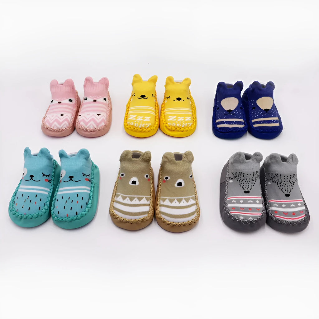 Children's cartoon non-slip combed cotton floor shoes for baby infant toddlers, available in multiple colours and sizes