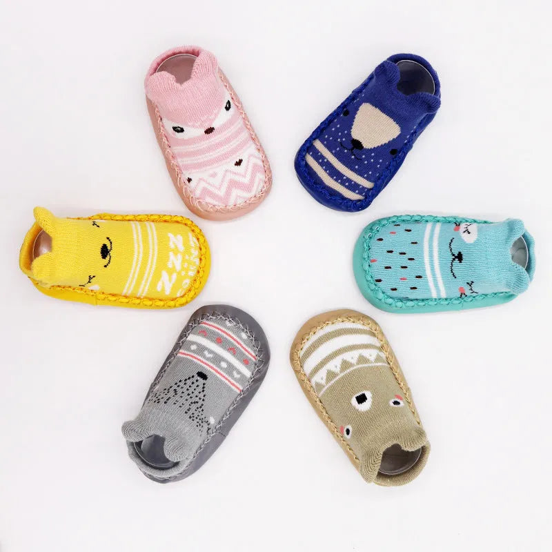 Children's cartoon non-slip combed cotton floor shoes for baby infant toddlers, available in multiple colours and sizes