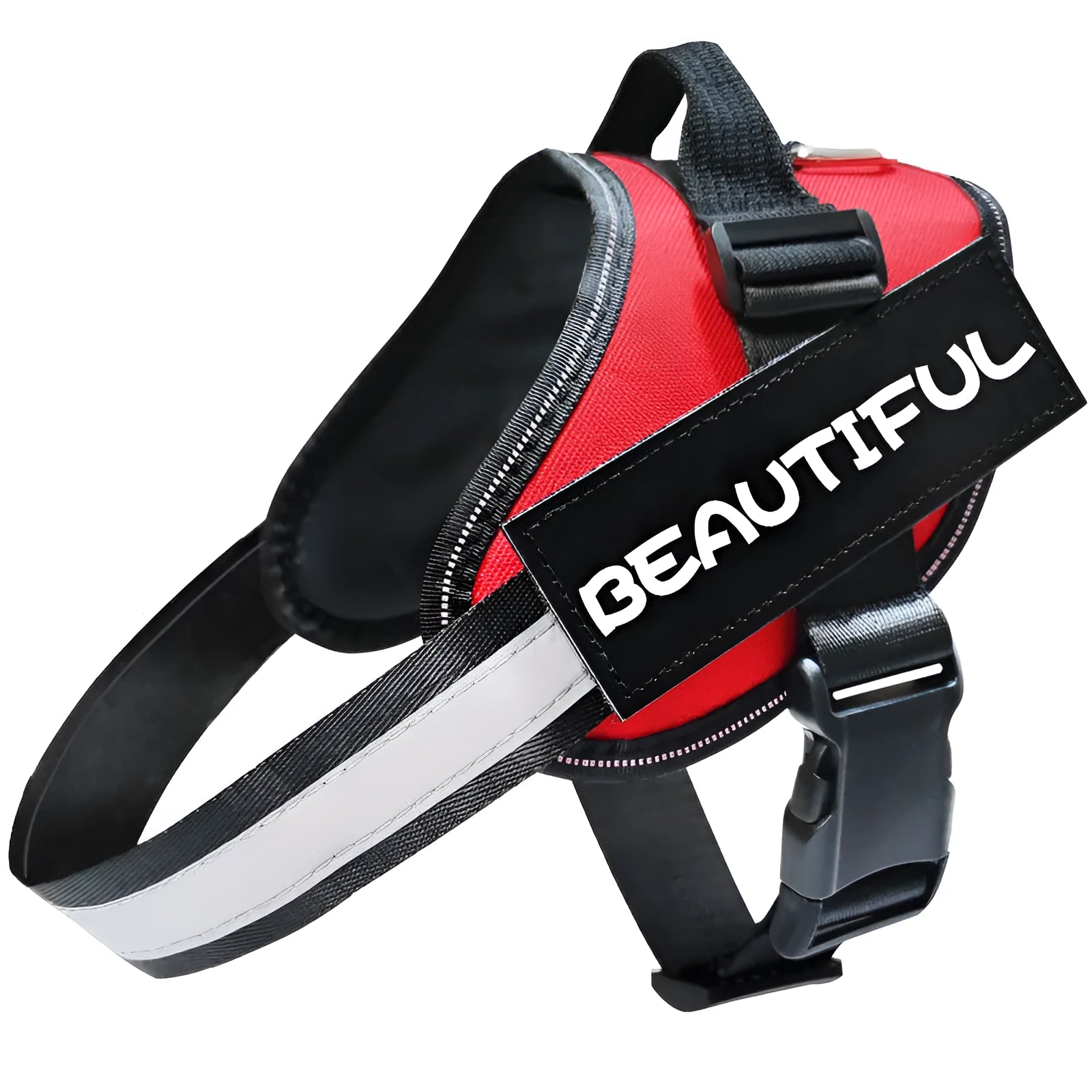 Reflective dog leash and harness set in black polyester with adjustable chest strap on a neutral background