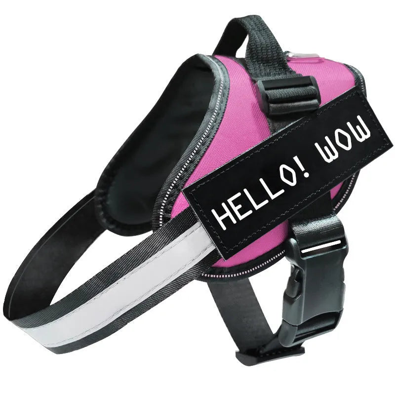 Reflective dog leash and harness set in black polyester with adjustable chest strap on a neutral background