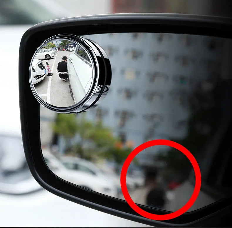 Small round car blind spot mirror with 360-degree adjustable head in black colour
