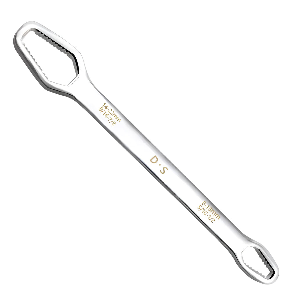 Two-end dual-use special-shaped flat-head wrench in chrome vanadium steel, 270mm length, black or white finish