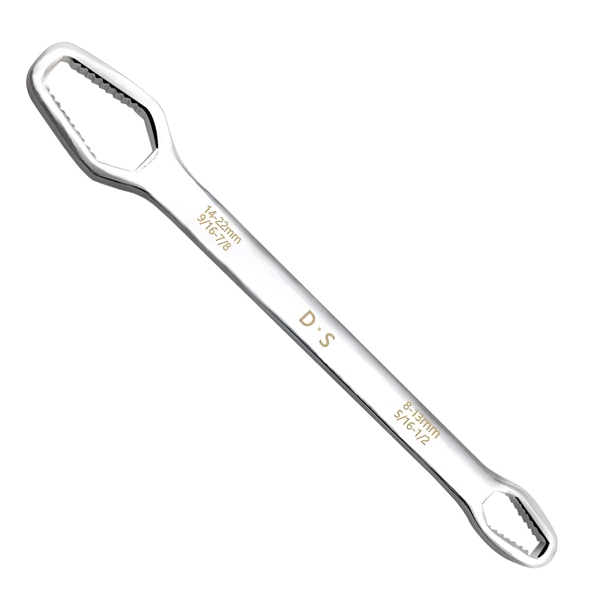 Two-end dual-use special-shaped flat-head wrench in chrome vanadium steel, 270mm length, black or white finish
