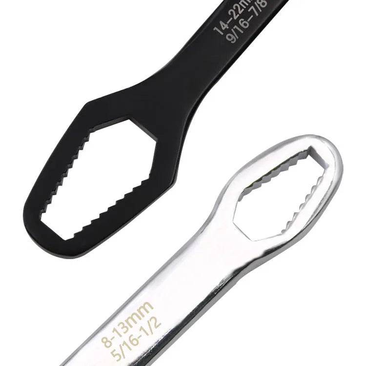 Two-end dual-use special-shaped flat-head wrench in chrome vanadium steel, 270mm length, black or white finish
