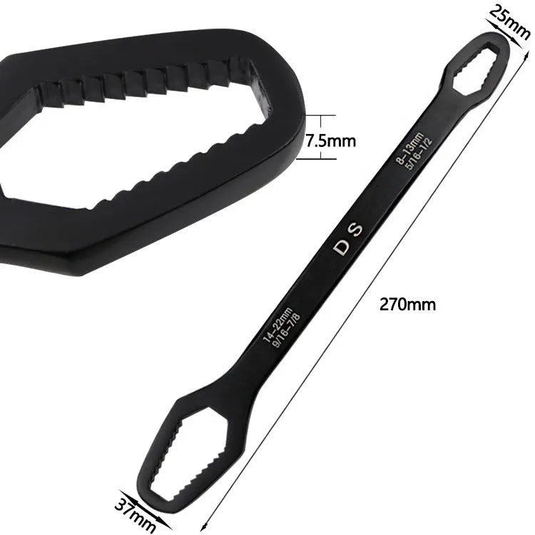 Two-end dual-use special-shaped flat-head wrench in chrome vanadium steel, 270mm length, black or white finish