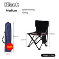 Portable folding chair with backrest in black for outdoor fishing or painting use
