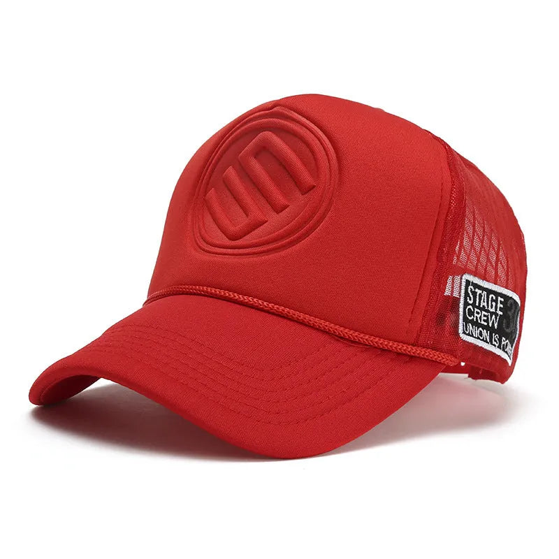 Tall dome truck hat in solid colour with cotton satin weave and billed peak