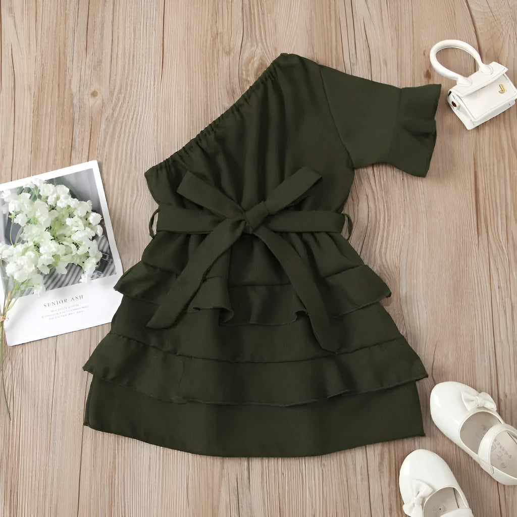 Solid colour dark green girls jumpsuit hoodie for toddlers age 18 months to 2 years, available in sizes 90-130cm