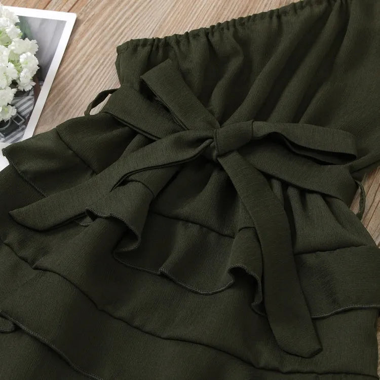 Solid colour dark green girls jumpsuit hoodie for toddlers age 18 months to 2 years, available in sizes 90-130cm
