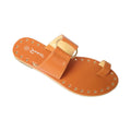Women's flat sandals with rivet detailing, artificial PU upper, black and brown, sizes 36-43