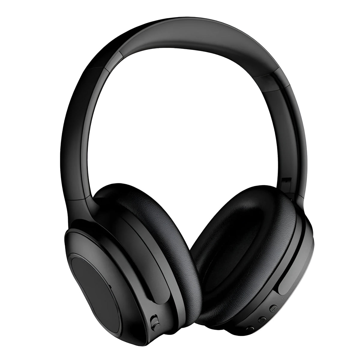 Head-mounted noise-cancelling wireless headphones in black with Bluetooth 5.0 and battery display