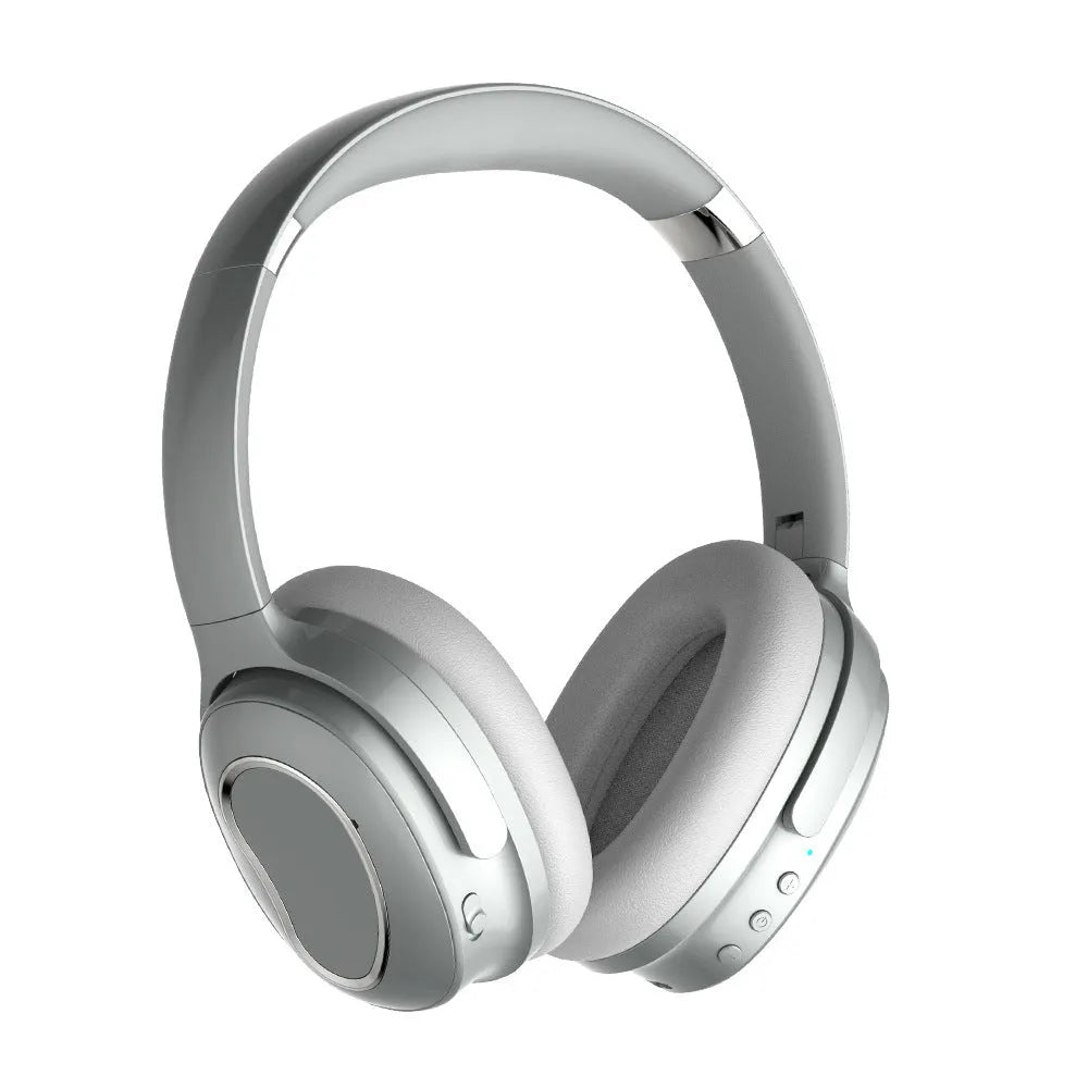 Head-mounted noise-cancelling wireless headphones in black with Bluetooth 5.0 and battery display