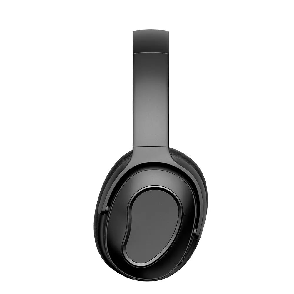 Head-mounted noise-cancelling wireless headphones in black with Bluetooth 5.0 and battery display