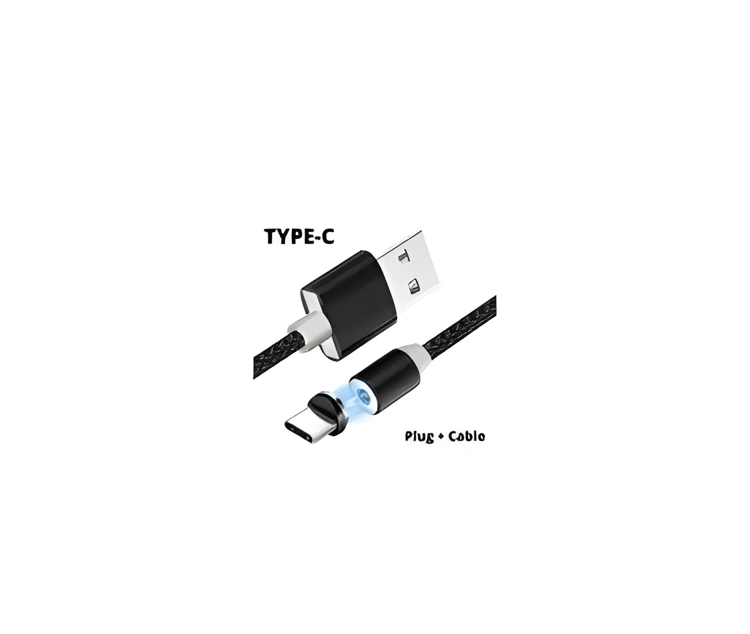 Black and red magnetic USB charging cable with detachable Type C, Micro USB, and iOS connector tips.