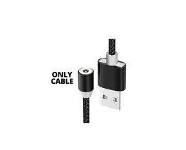 Black and red magnetic USB charging cable with detachable Type C, Micro USB, and iOS connector tips.