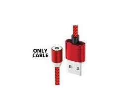 Black and red magnetic USB charging cable with detachable Type C, Micro USB, and iOS connector tips.