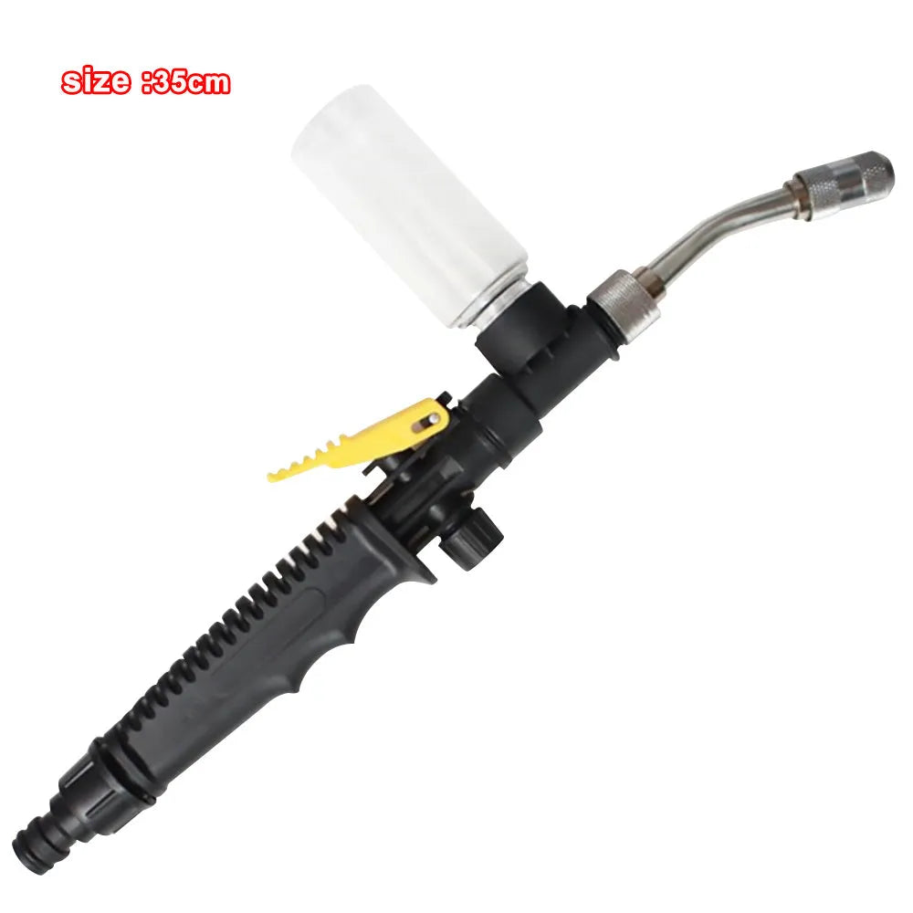 Stainless steel atomized wax water gun foam cleaning gun with copper tip, multiple length sections, and plastic handle for car wash and garden watering