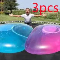 TPR inflatable ball toy in pink, yellow, green, and blue colours showing 40cm to 120cm size range