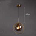 Single-head glass chandelier with iron frame, adjustable 1.5 metre drop, transparent glass shade