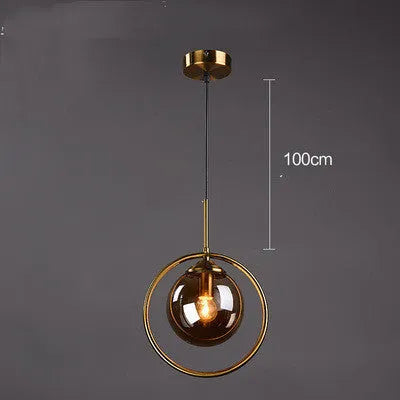 Single-head glass chandelier with iron frame, adjustable 1.5 metre drop, transparent glass shade