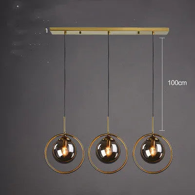 Single-head glass chandelier with iron frame, adjustable 1.5 metre drop, transparent glass shade
