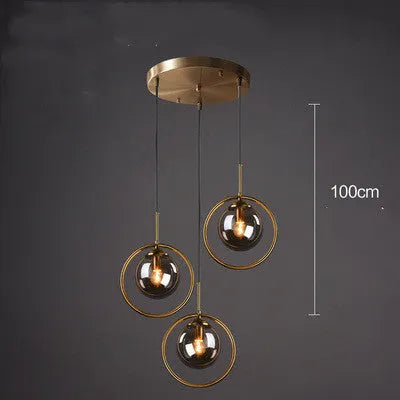 Single-head glass chandelier with iron frame, adjustable 1.5 metre drop, transparent glass shade