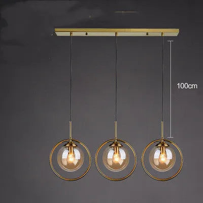 Single-head glass chandelier with iron frame, adjustable 1.5 metre drop, transparent glass shade