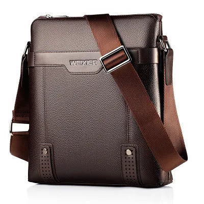 Black medium-sized men's PU leather shoulder bag with zip and adjustable strap