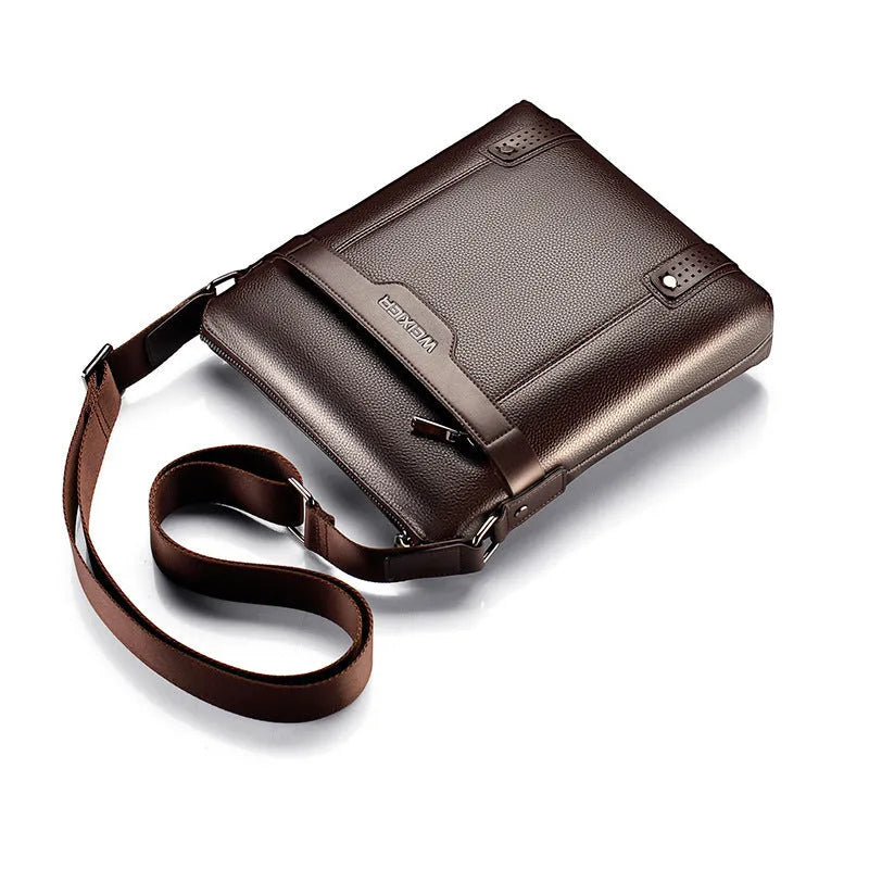 Black medium-sized men's PU leather shoulder bag with zip and adjustable strap